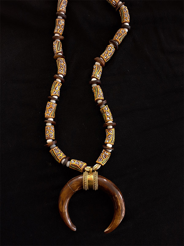 African Horn Pendant, Glass Krono Beads from Africa - Late Bloomers Designs